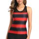 thumbnail image 2 of Traje de baño de dos piezas para mujer, cuello redondo, tipo I, malla trasera, empalme, estampado a rayas, traje de baño rojo 3XL, 2 of 6
