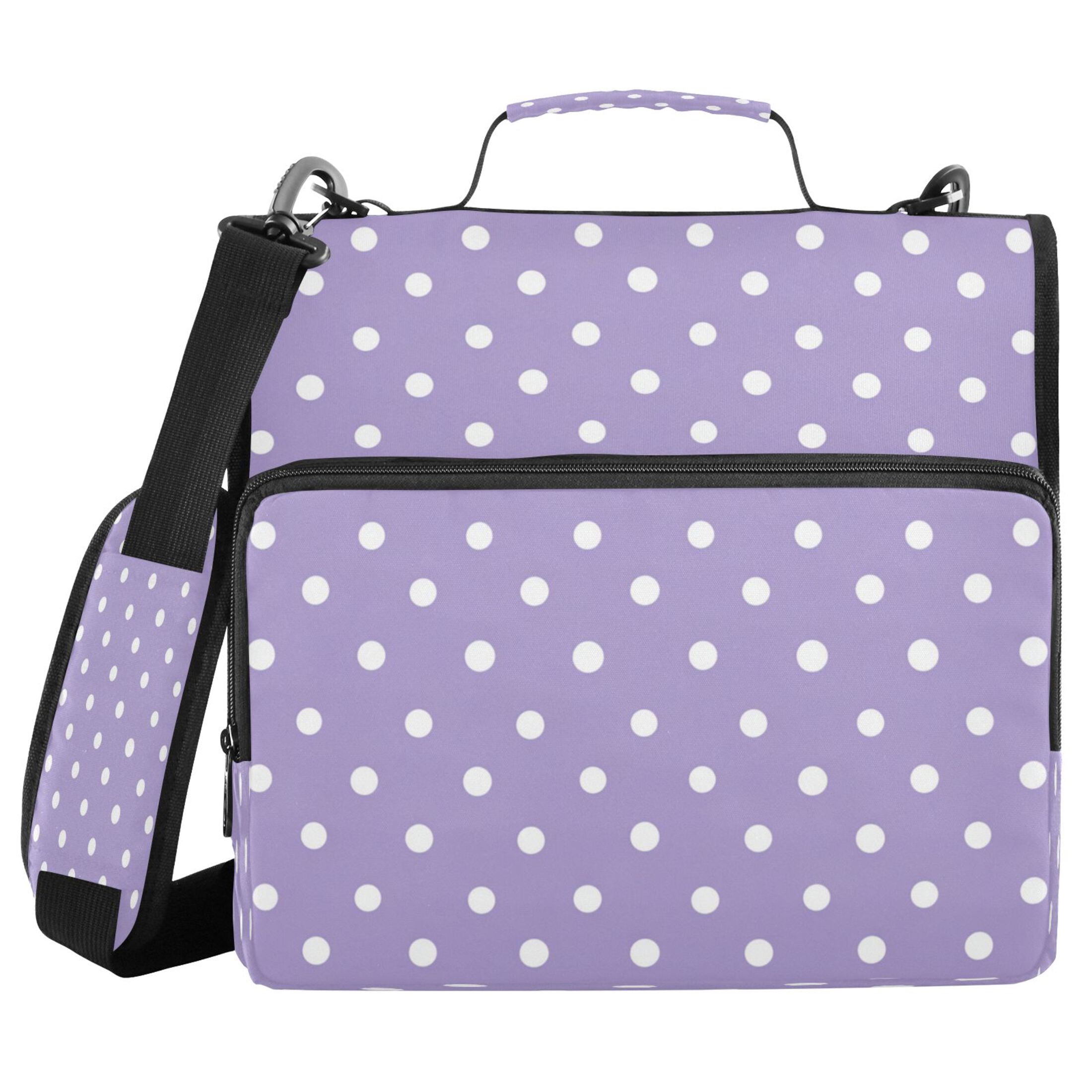3 Ring Zipper Binder Stationery Organizer for Study Work Home Travel, All-Purpose File Folder Storage Bag for Daily Document Organization Lavender White Mini Polka Dot
