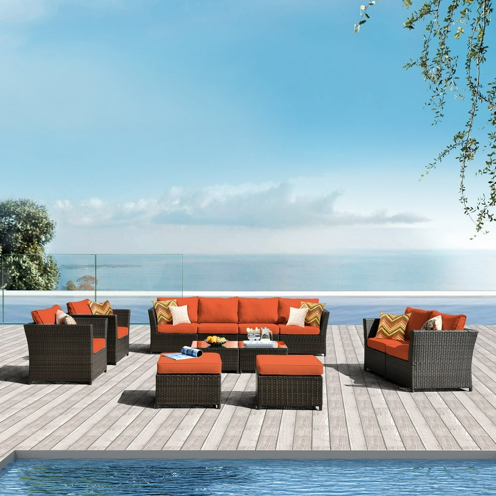 RS902 Ovios Patio Furniture 12-piece Rattan Wicker Outdoor Sectional