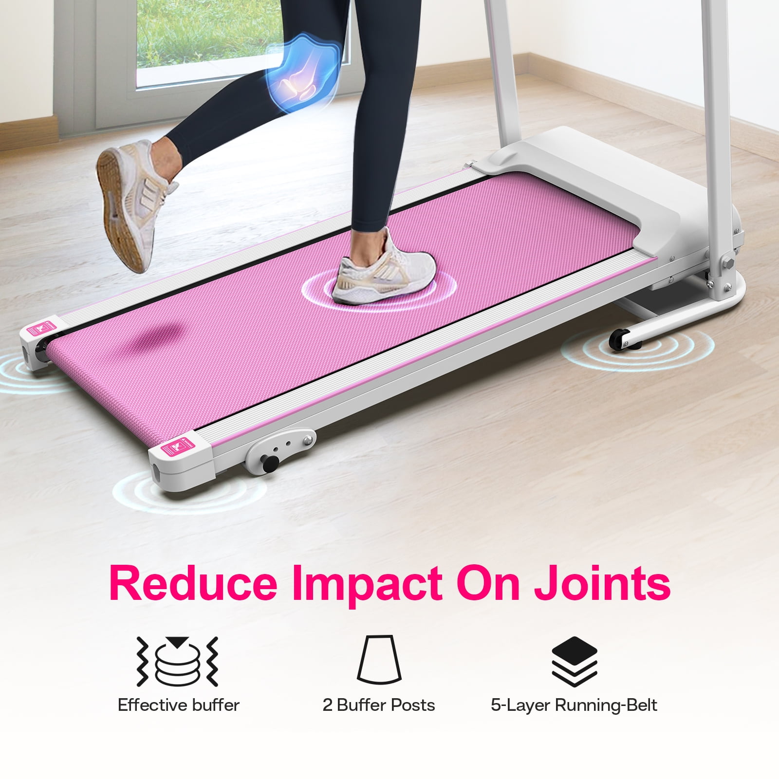 Aukfa Folding Treadmill for Home, Electric Running Walking Treadmill with Incline, 265 lbs Capacity, 7.5 MPH, Pink