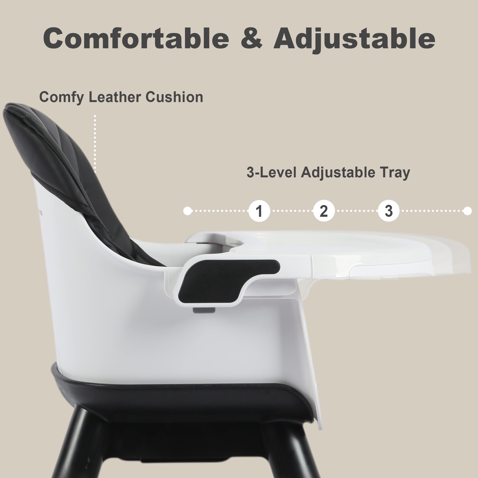 AILEEKISS 7 in 1 Wooden Baby High Chair for Toddler, Infant Feeding Chair with Removable Tray, Black