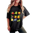 thumbnail image 2 of Deals of the Day Clearance LEBONYARD Womens Plus Size Clearance $5,Women's Fashion Summer Round Neck Drop Sleeves Leisure Short Sleeve Fruit Printing Tops Black M, 2 of 5
