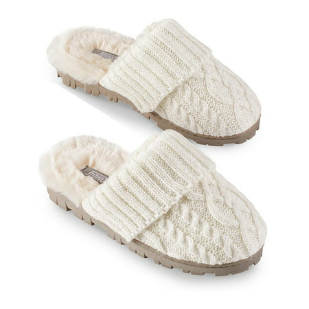 Lurex Cable Knit Slippers with Rubber Soles