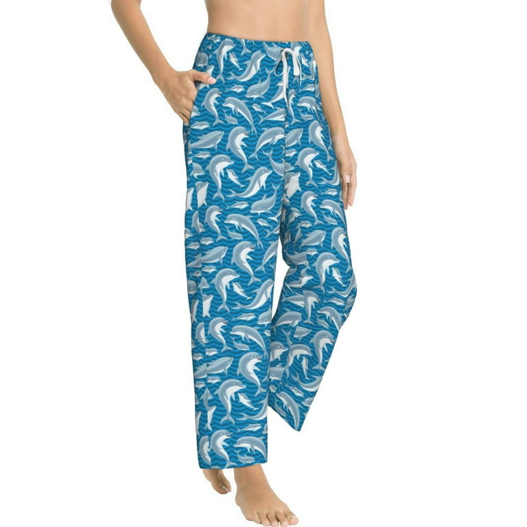 Cute Animal Of Dolphin Pattern Pajama Pants Women S Wide Leg Casual Pant Comfy Drawstring Lounge Pants Walmart