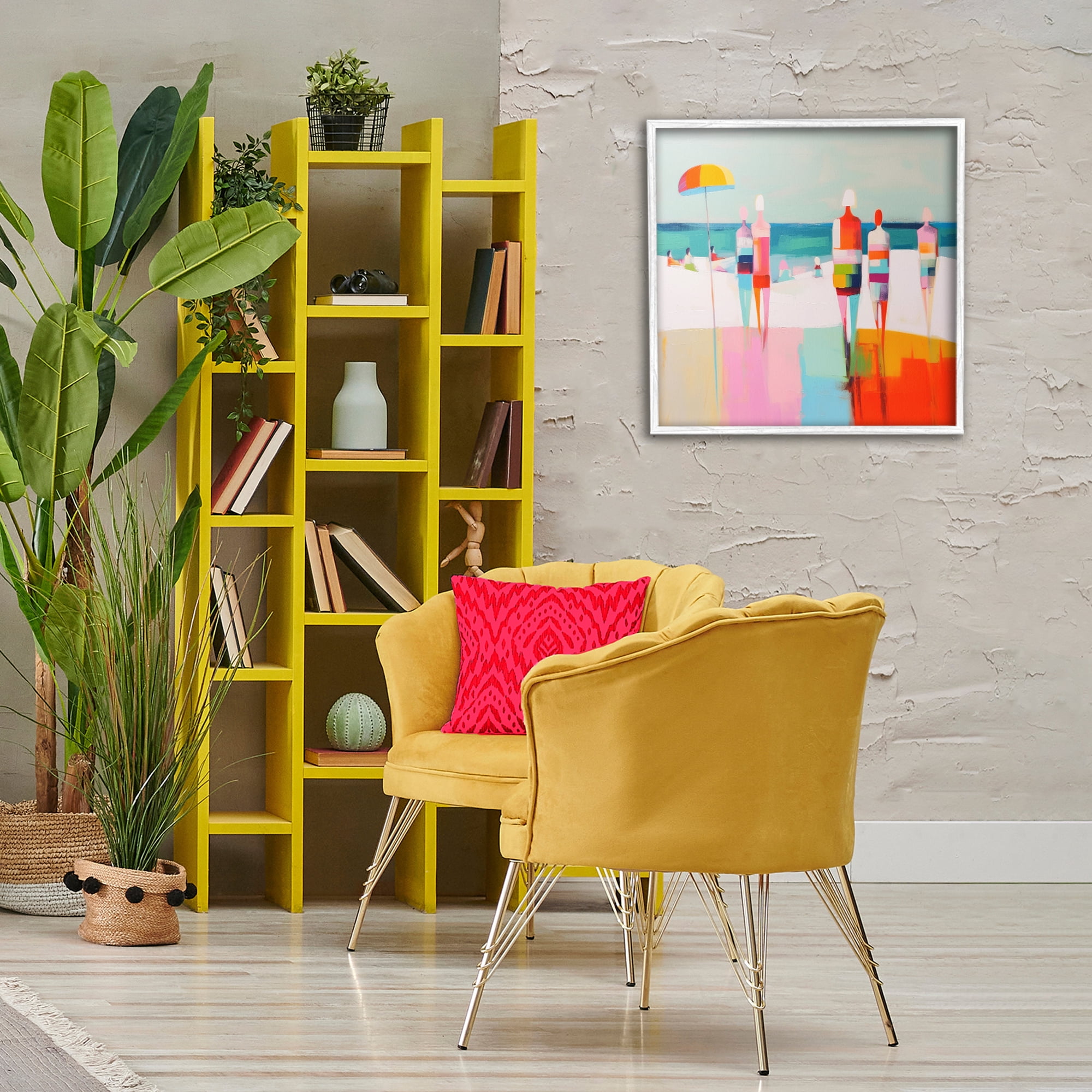 Stupell Industries Bold Modern Beachgoers Novelty Painting White Framed Art Print Wall Art, 24 x 24