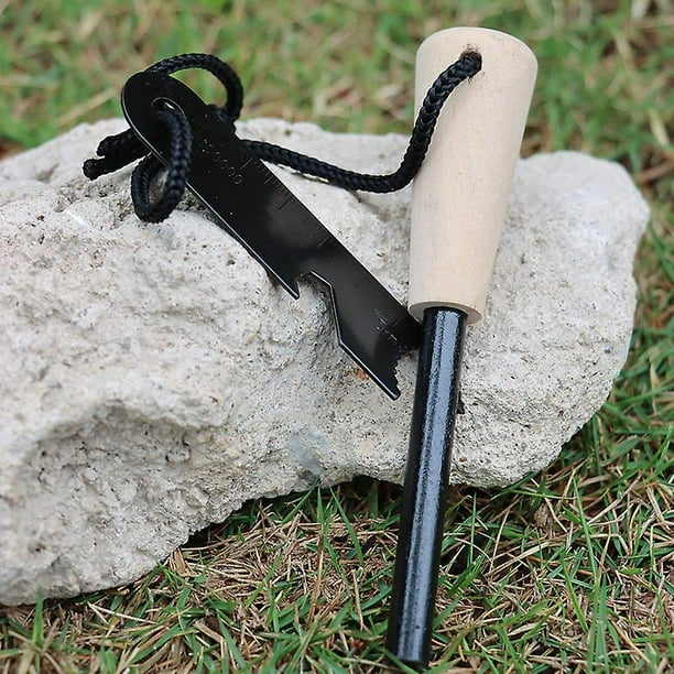 Arrancador de fuego - Varilla de ferro tradicional, mango de madera hecho a mano Acero de fuego grueso - Huelgas - Encendedor de supervivencia con cordón para el cuello y delantero multiherramienta