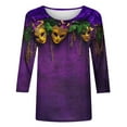 thumbnail image 5 of Xdegoge Mardi Gras Outfit for Women Festive Parade Vibe Clothing Exuberant Carnival Printed Top Crewnceck 3/4 Sleeve Plus Size Tops, 5 of 5