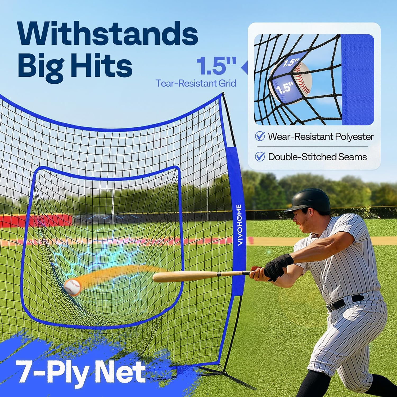 SPECSTAR 7x7Ft Baseball Softball Practice Net with Batting Tee and Carry Bag for Hitting Pitching, Blue