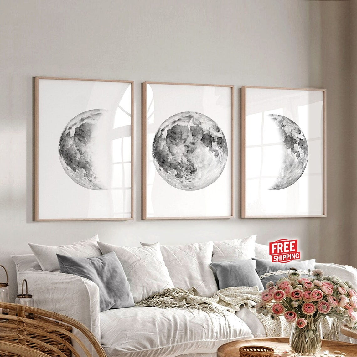 Moon print Moon wall decor Bedroom wall decor Living room wall decor wall art Apartment decor Celestial watercolor Moon art print Poster Only