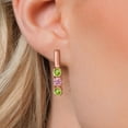 thumbnail image 3 of Gem Stone King 18K Rose Gold Plated Silver Green Peridot and Pink Lab Grown Diamond Drop Dangle Earrings for Women | 1.60 Cttw | Gemstone August Birthstone | Round 5MM, 3 of 6