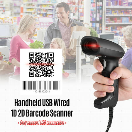 Handheld USB Wired 1D 2D QR Barcode Scanner with USB Cable Image Bar Code Reader for Mobile Payment Computer Screen Supermarket Retail Store