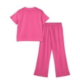thumbnail image 4 of Girls 2 Piece Outfits Kids Fashion Short Sleeve T Shirts Wide Leg Pants Clothing Sets 6-14 Y,Hot Pink - 110, 4 of 4