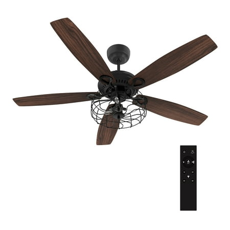 

52 5 Blade Black Industrial Rustic Ceiling Fan with Light and Remote