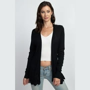 WOMEN'S LONG SLEEVE OPEN FRONT CARDIGAN WITH POINTELLE DETAIL COTTON & RAYON