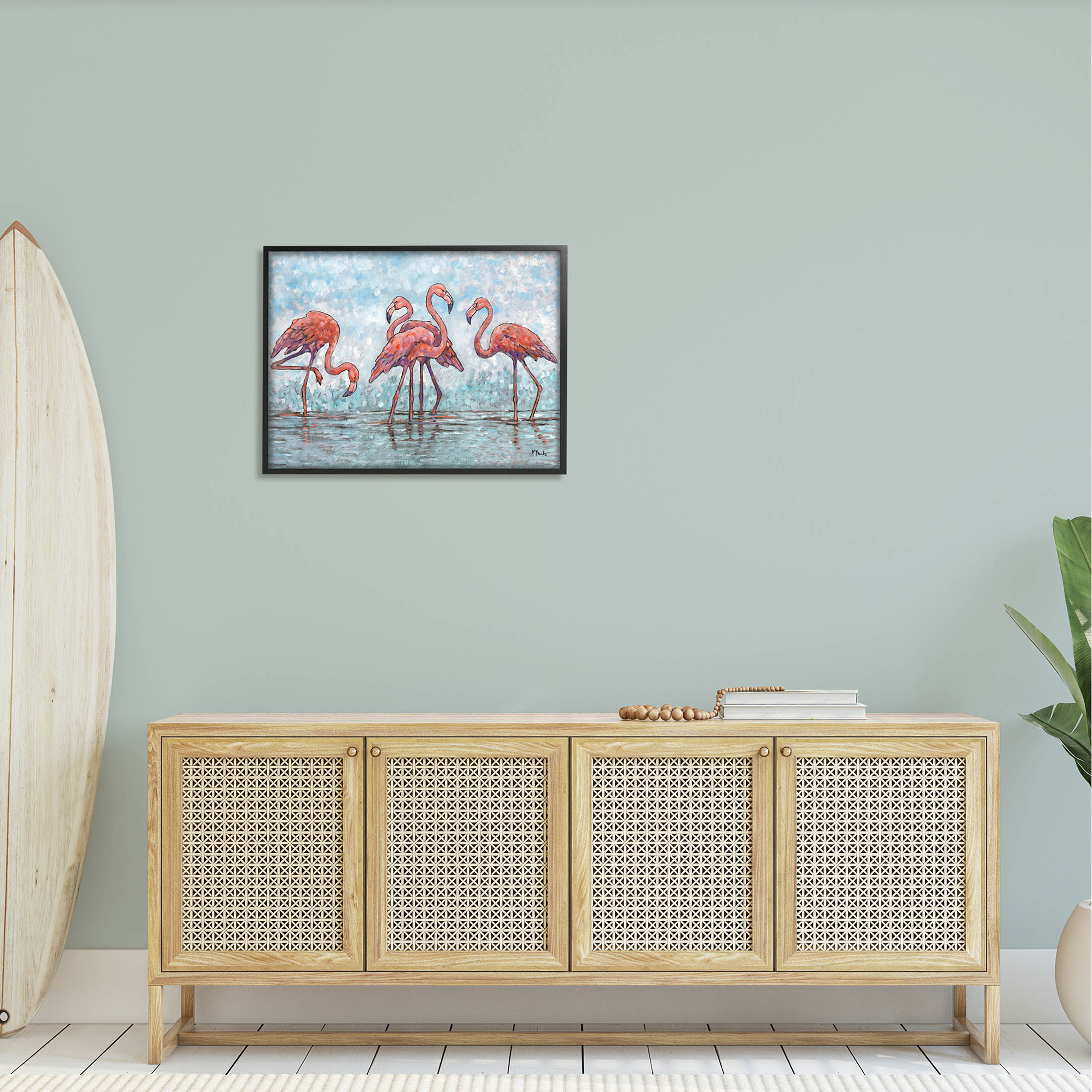 Stupell Industries Flamingos in Lagoon Impressionist Style Painting Black Framed Art Print Wall Art, Design by Paul Brent