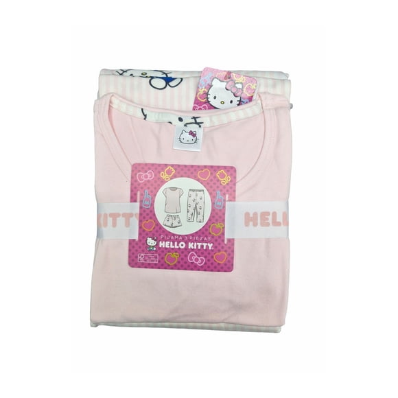 Pijama Hello Kitty para Dama Set Playera Manga Corta con Capri y Short Rosa Talla M 3 Piezas