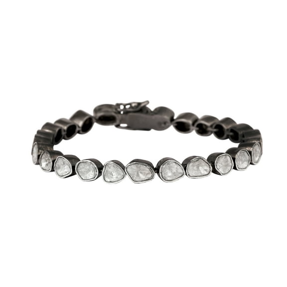 Mooneye 4.00 ctw Slice Polki Diamond Tennis Women Gift Bracelet 925 Sterling Silver Black Rhodium