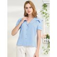 thumbnail image 3 of Blusa Linda Botones Frente Mangas Abullonadas Cuello Marinero Para Mujeres Azul Claro M, 3 of 6