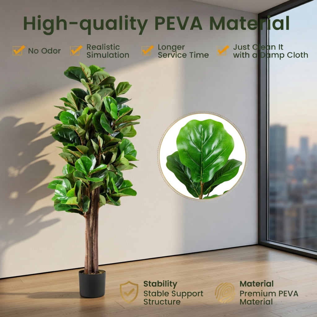 Barara King 5 Feet Artificial Plant with Realistic Green Leaves, Tall Fake Plant, Indoor Home Décor, Artificial Fiddle Leaf Fig Tree Decorative Planter
