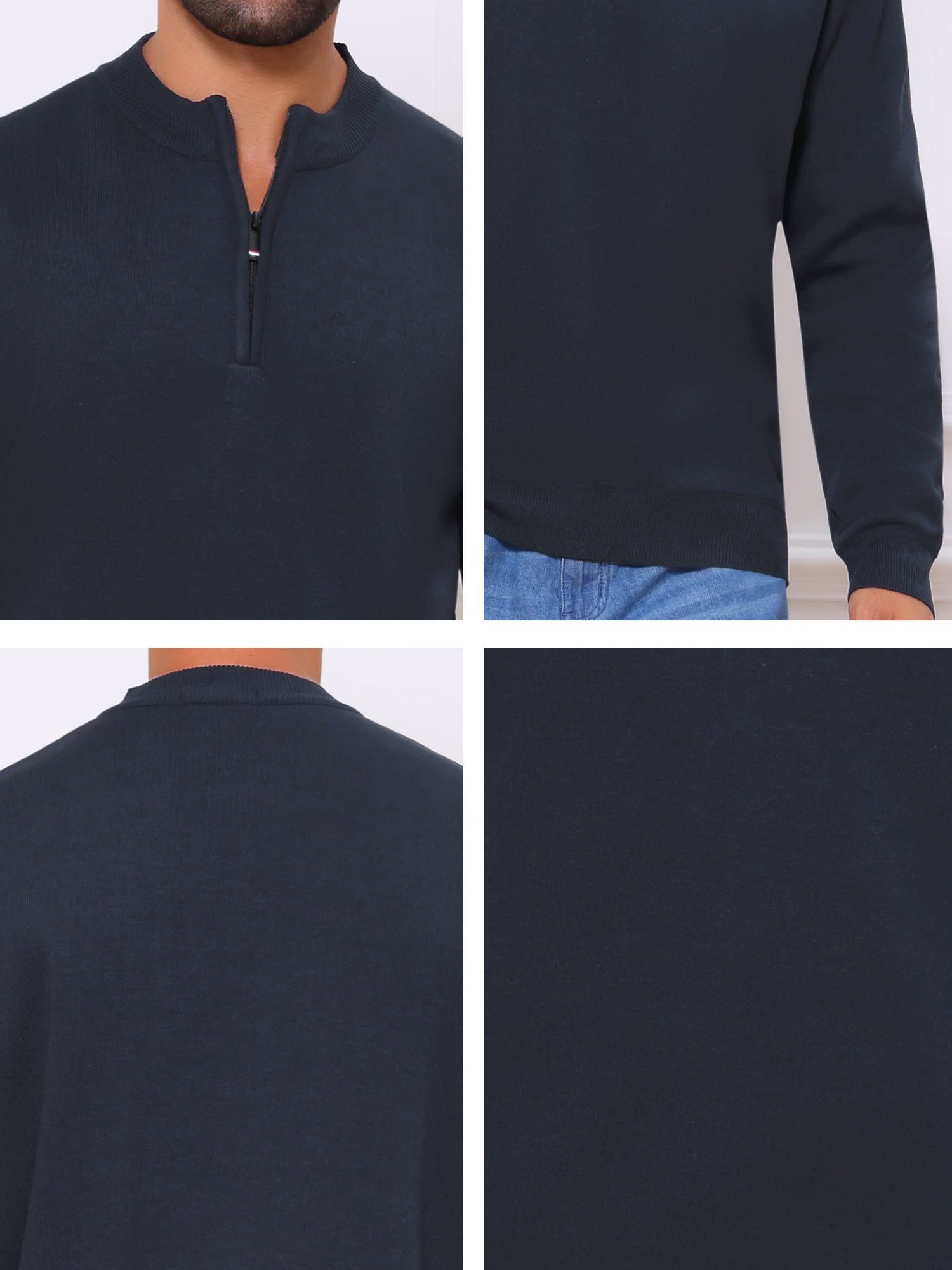DARING DIVA Men's Mock Neck Pullover Quarter Zip Knitted Polo Sweater M Dark Blue
