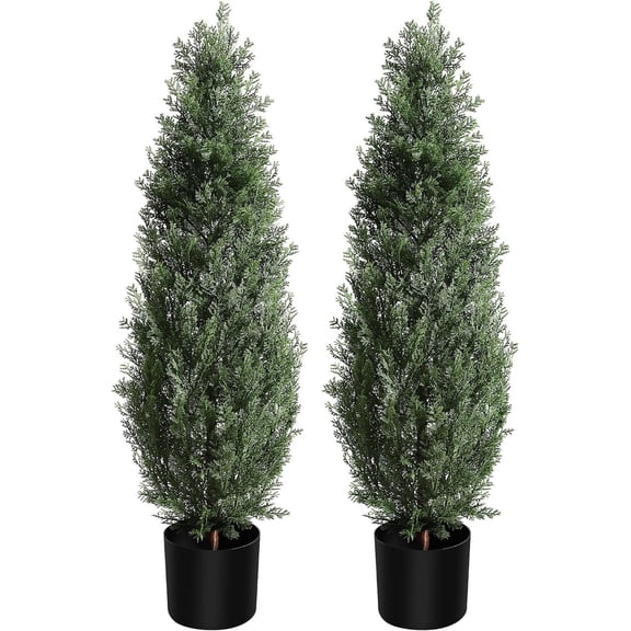 Artificial Topiary Tree 2-Set,3ft Artificial Cedar Topiary Trees for Outdoor & Indoor Decor,Artificial Topiary Boxwood Tree, Faux Shrub UV Protection for Longer Life