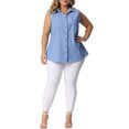 thumbnail image 2 of Agnes Orinda Women's Plus Size Chambray Sleeveless Button Work Shirts 1X Light Blue, 2 of 6