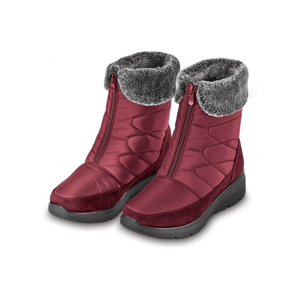Collections Etc Cozy Faux Fur Trim ZipFront Winter Boots