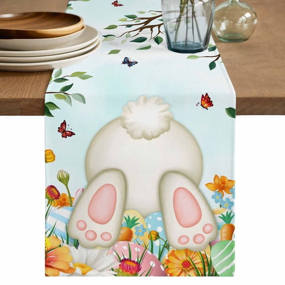 Table Runner 60 Inches Long for Kitchen Dining, Easter Dresser Scarf Farmhouse, Dining Table Decorations for Wedding/Parties, Spring Watercolor Eggs Country Tulip Flower Plant 13 x 60 In
