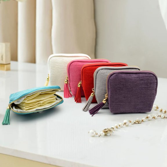 Travel Jewelry Case With Zipper Tassel, Portable Organizer Multi Layer Storage For Earring Necklace Ring Bracelet (B)