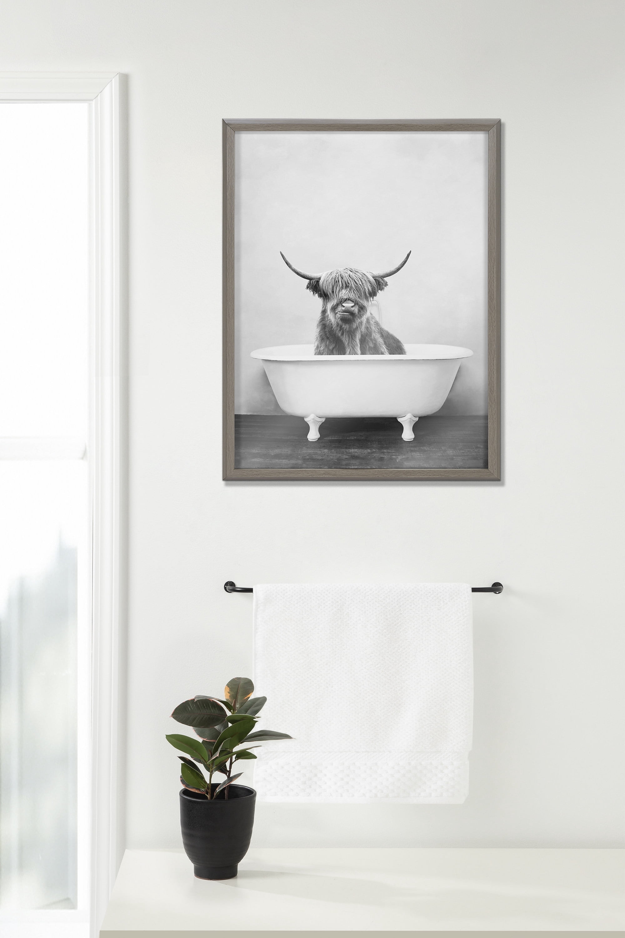 Blake Highland Cow in the Tub BW 18 in x 24 in Framed Photography Art Prints, by Kate and Laurel
