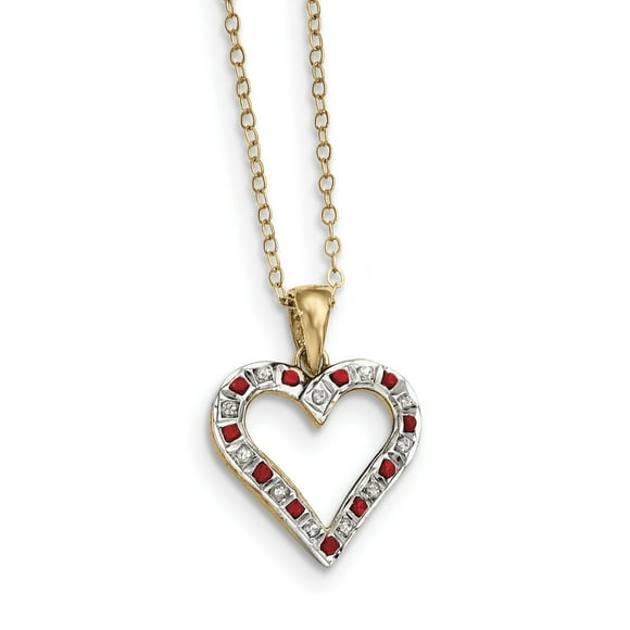 SS Diamond Mystique Gold-plated Dia. & Ruby 18in Heart Necklace (Weight: 1.8 Grams, Length: 18 Inches)