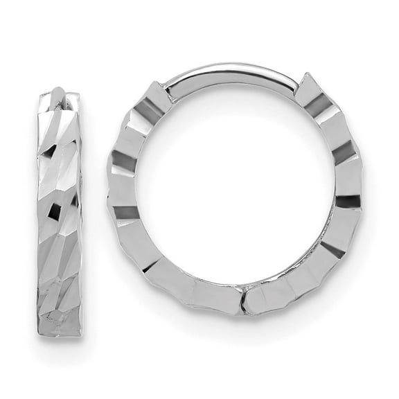 14K White Gold Polished/Diamond-cut Huggie Hoop Earrings