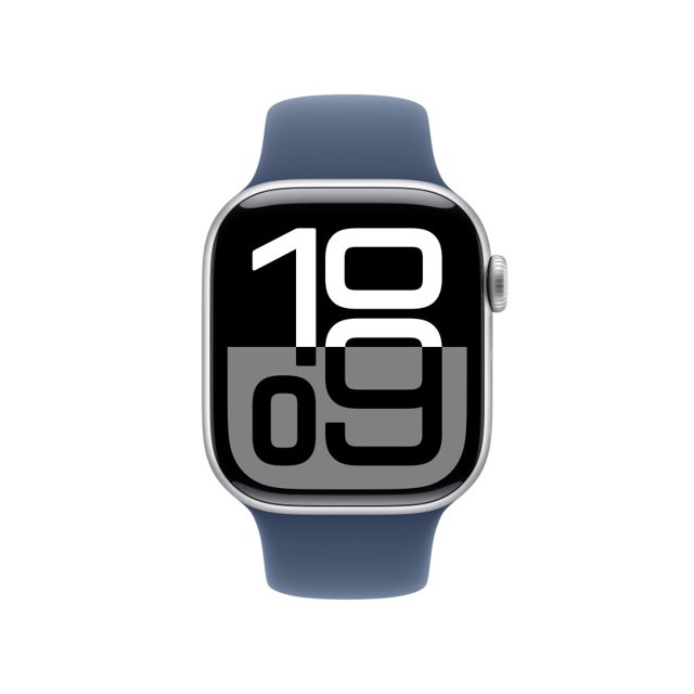 Apple Watch Series 10 (GPS) 46mm Silver Aluminum Case with Denim Sport Band S/M -Open Box