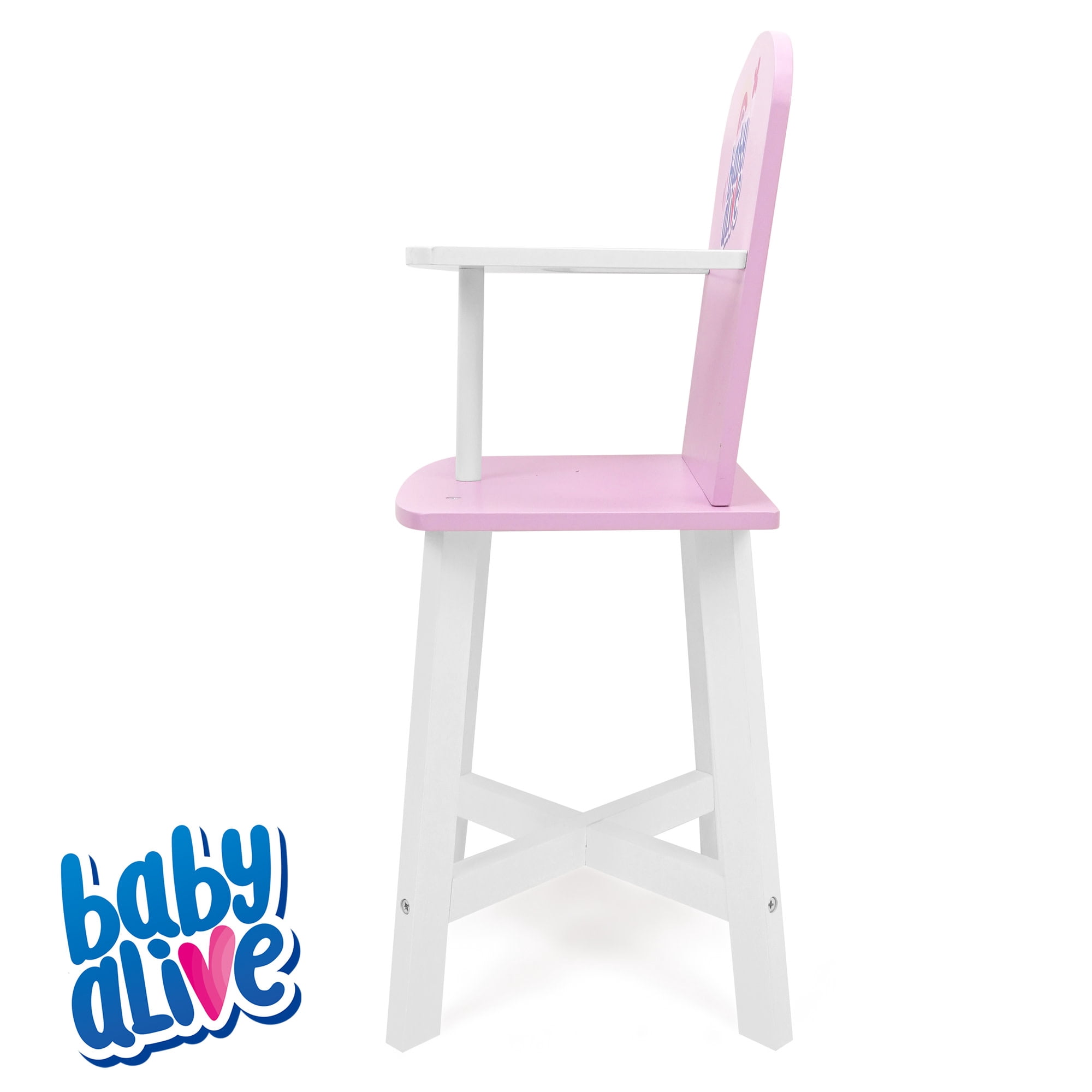 509 Crew: Baby Alive - Wooden Doll High Chair - Pink-White-Purple, Secure Seating, Doll & Plush Feeding Accessory, Nurturing Roleplay Toy, Kids 3+