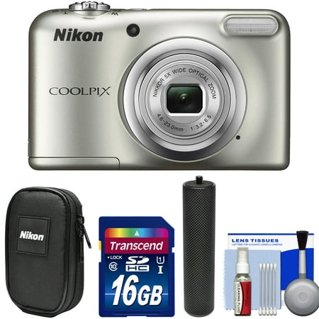 Nikon Coolpix A10 Digital Camera (Silver) with 16GB Card + Case + Grip + Cleaning Kit