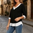 thumbnail image 5 of Enjoytime 3/4 Sleeve Tops for Women Patchwork V-Neck Flowy Blouses Trendy Casual Work Plus Size Shirts, 5 of 8