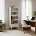 thumbnail image 4 of Harper 60 inch x 24 inch Solid Wood Mid Century Modern Bookcase with Storage in White, 4 of 12