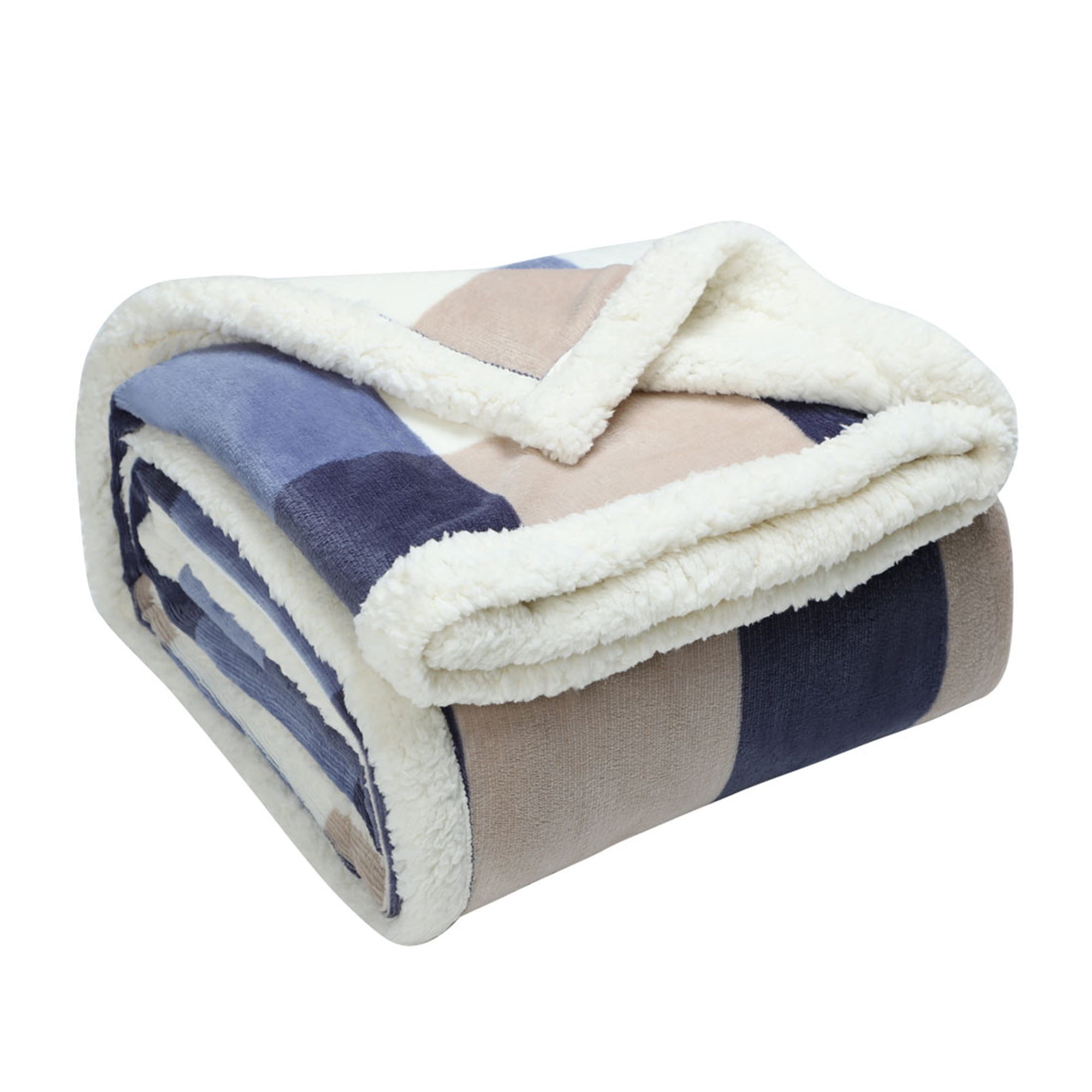 Reversible Plush Velvet Fleece Blanket Queen Size,Flannel Blue Plaid