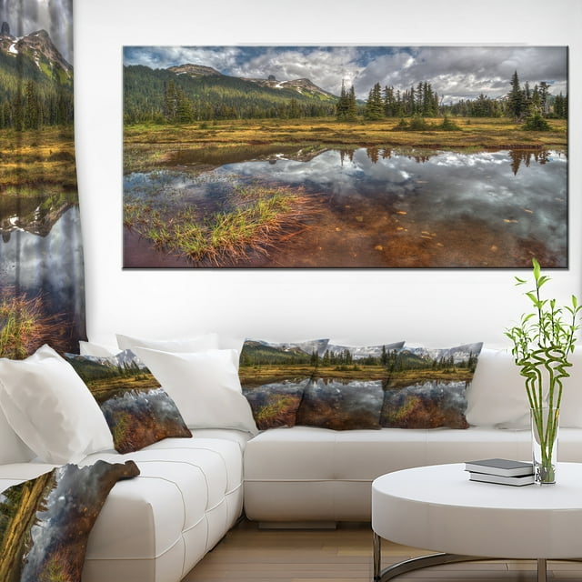 Impression sur Toile Paysage Extra Large Lac Peu Profond sous Ciel Nuageux