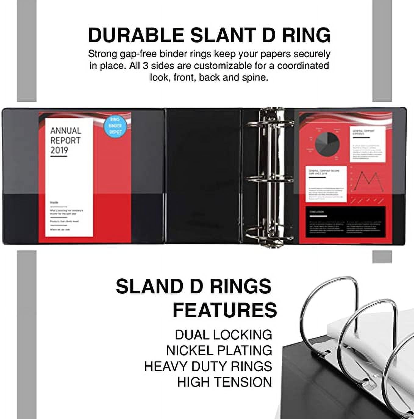 Performore 6" Capacity D Ring Binders with Durable Pockets, Black, 2 Pack