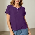 thumbnail image 3 of cocolona Summer Tops for Women Short Sleeve Crew Neck Button Asymmetrical Hem Shirts Dressy Casual Solid Color Blouses, 3 of 6