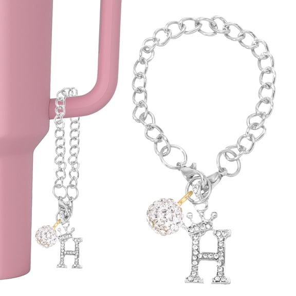 Uxcell Initial Disco Ball Charm Keychain for Cup Holder, Bling Crown Letter H