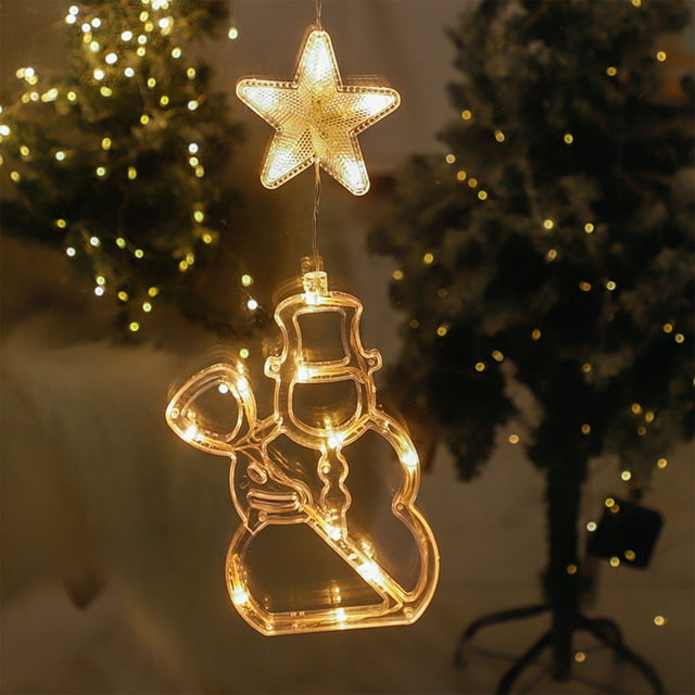 Kbndieu Christmas LED Light Decoration with Suction Cup Hook Christmas Tree Snowflake Snowman Battery Powered Indoor Bedroom Window Display Holiday Lights Warm White Christmas Decorations