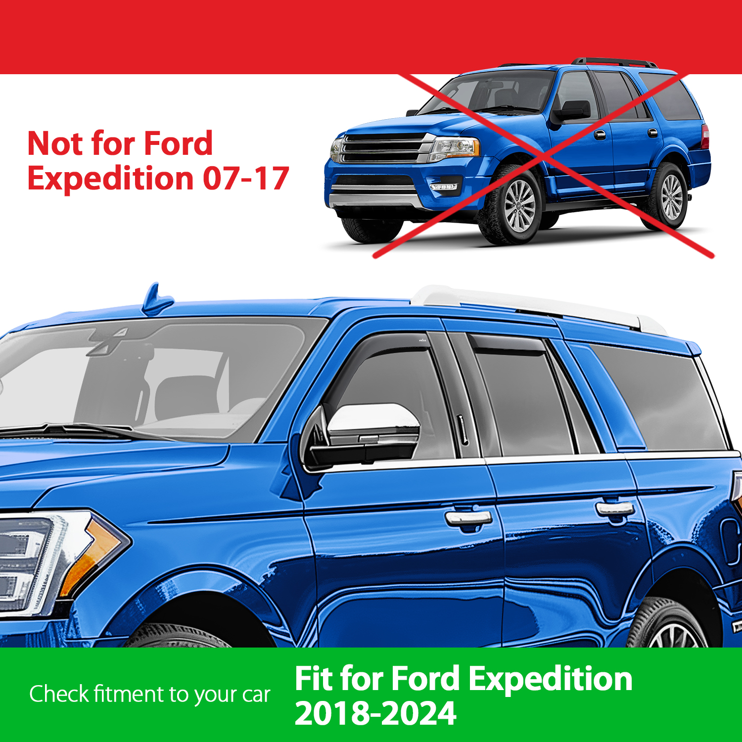 Goodyear Shatterproof in-Channel Window Deflectors for Ford Expedition 2018-2024, Rain Guards, Window Visors for Cars, Vent Deflector, Car Accessories, 4 pcs - GY003494