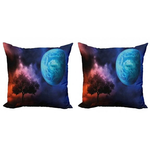 Ambesonne Space Throw Pillow Cover 2 Pack, Futuristic Tree of Life, 18", Pink and Blue
