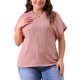 thumbnail image 1 of Blusas casuales de punto sólido de cuello redondo y manga corta para mujeres de tallas grandes Agnes Orinda 2X en color rosa, 1 of 6