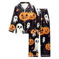thumbnail image 7 of Womens Halloween Pajamas Full Theme Printed Long Sleeve Pocket Button Down Lapel Shirts Loose Casual Pants Soft Fall Winter Nightwear Comfy Silk 2 Pc Womens Loungewear Set Orange S, 7 of 7