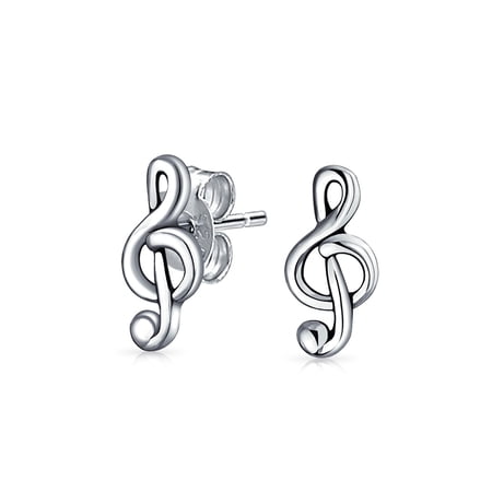 Bling Jewelry Womens Tiny Delicate Music G Treble Clef Note Stud Earrings Silver