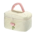 thumbnail image 1 of Bolsa de maquillaje de pana, bolsa de cosméticos de viaje grande, bolsa de aseo acolchada, bolsa de maquillaje con patrón de flor de tulipán lindo estético para mujer, blanco, 1 of 1