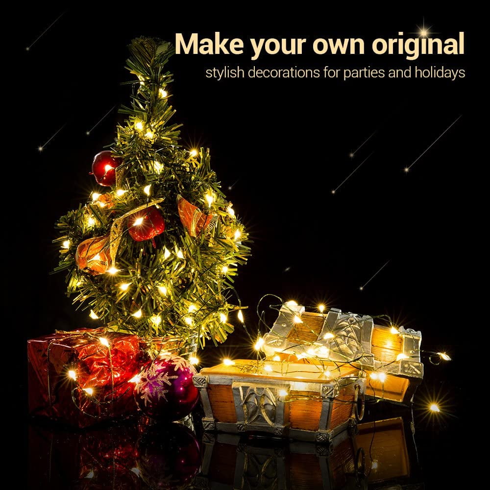 ASENEK Battery Operated String Lights - 33FT 100 LED Starry Lights Christmas Lights for Christmas Tree Wreath DIY Wedding, Warm White, 4 Pack
